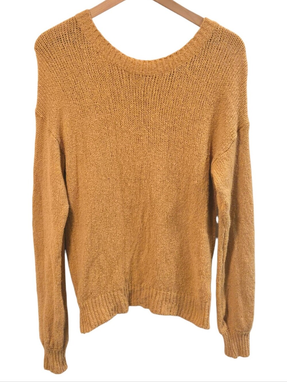 Abercrombie & Fitch A&F Mustard Yellow Open Stitch Knit Zipper Back Sweater XS